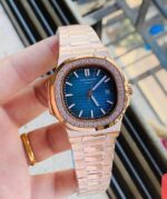 Patek Philippe Nautilus Diamond Bezel Blue Dial Rose Gold Strap Mad Watch Quartz Movement Dated Watch For Men’s-Best Men’s Collection PK-2133 - Buy Online | Brandfasion
