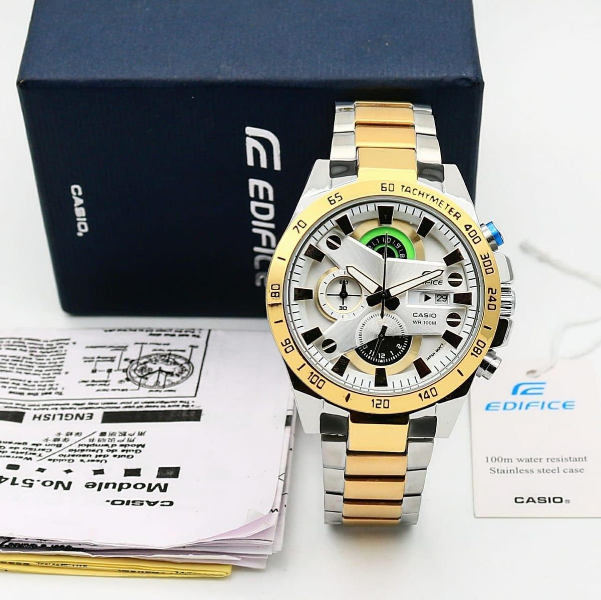 Casio Edifice Chronograph Men’s Watch Silver Gold Metal Watch For Man EFR 540 GS