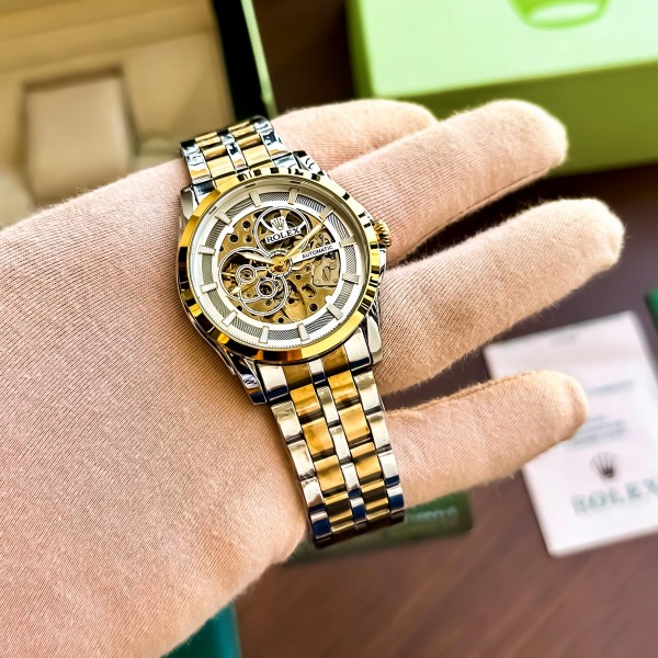 Classy Rolex Auto Gold-TT White Watch (APS93)