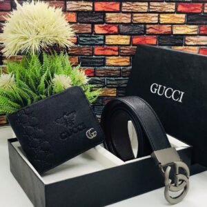 GUCCI Buckle Black and Brown Belt & Wallet