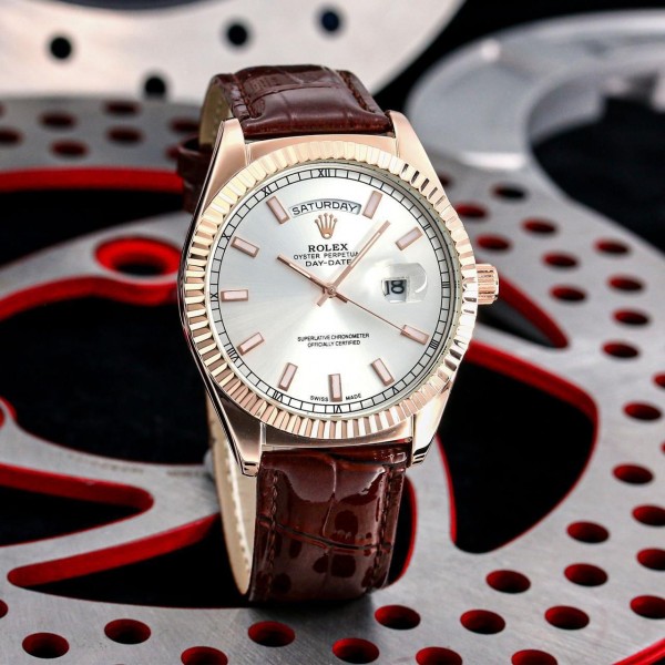 Trendy Rolex Daydate Leather Watch (APS81)