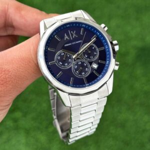 Armani Exchange Chronograph Silver Blue Dial 12-Hour