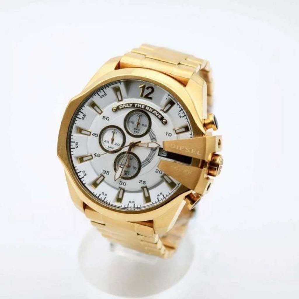 Diesel Mega Chief Chronograph Full Gold White Dial Men’s Watch For Man DZ-4342 Gift