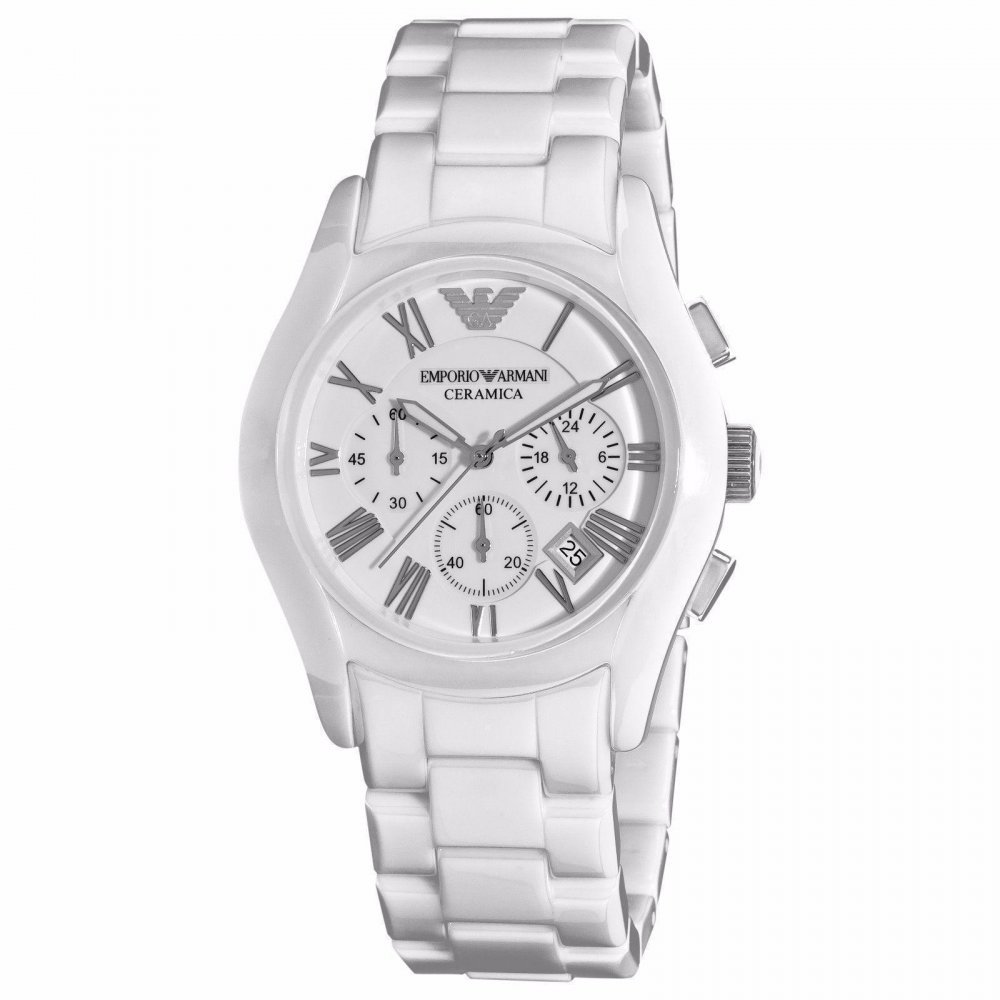 Emporio Armani Ceramica Chronograph White Dial Silver Figure Men’s Watch AR1403