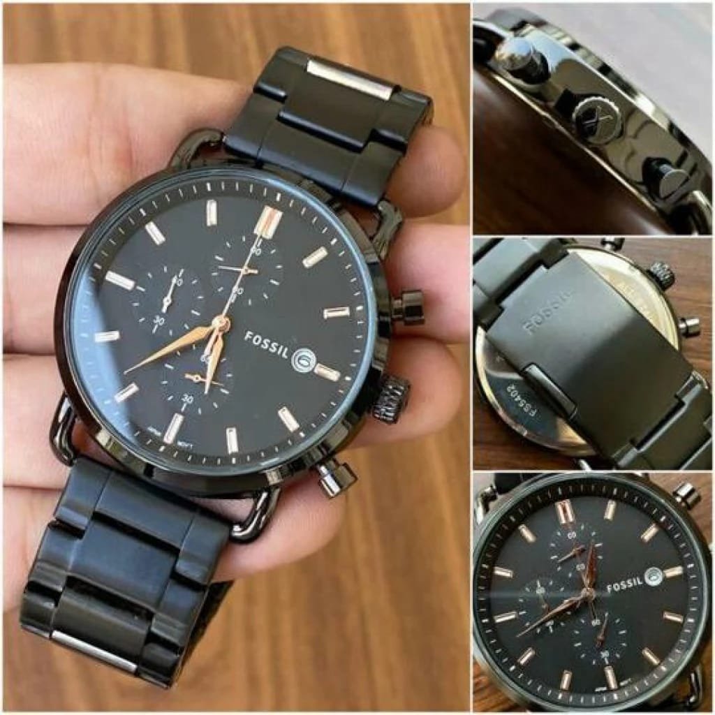 Fossil FS-666 Black Dail Rose gold Hands with Chornograph Date Stainless Steel Straps Men’s Watch for Man