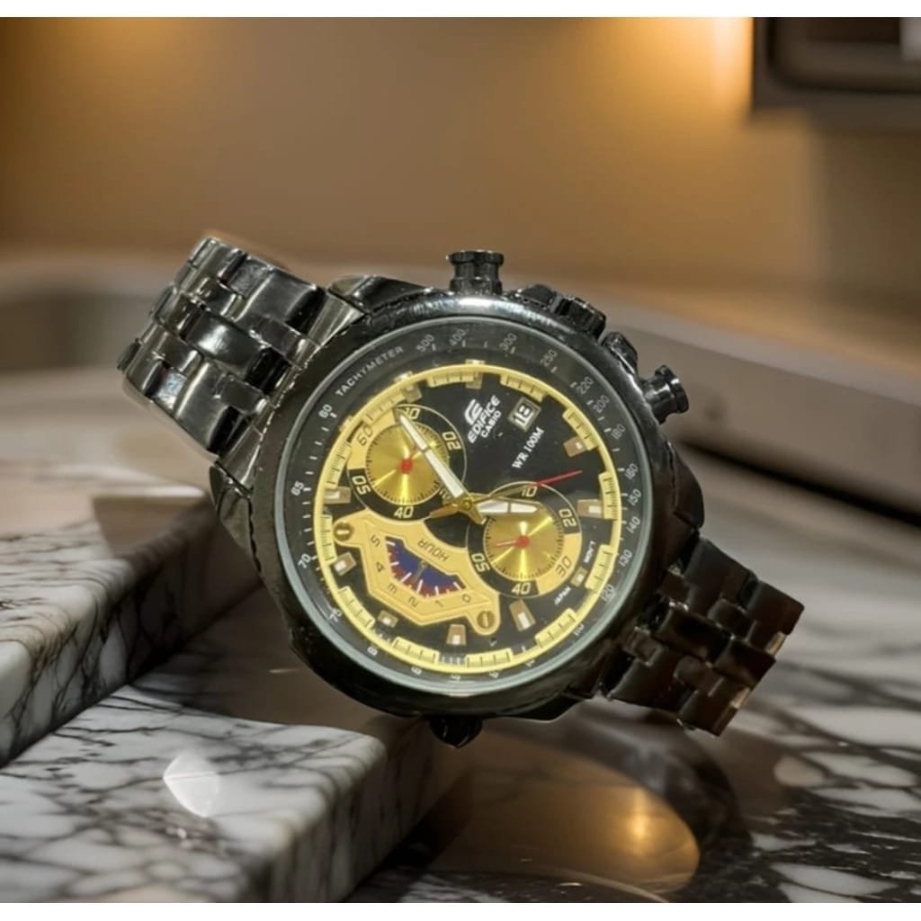 Casio Edifice Men’s Chronograph Watch with Black Metal Strap and Black/Gold Dial