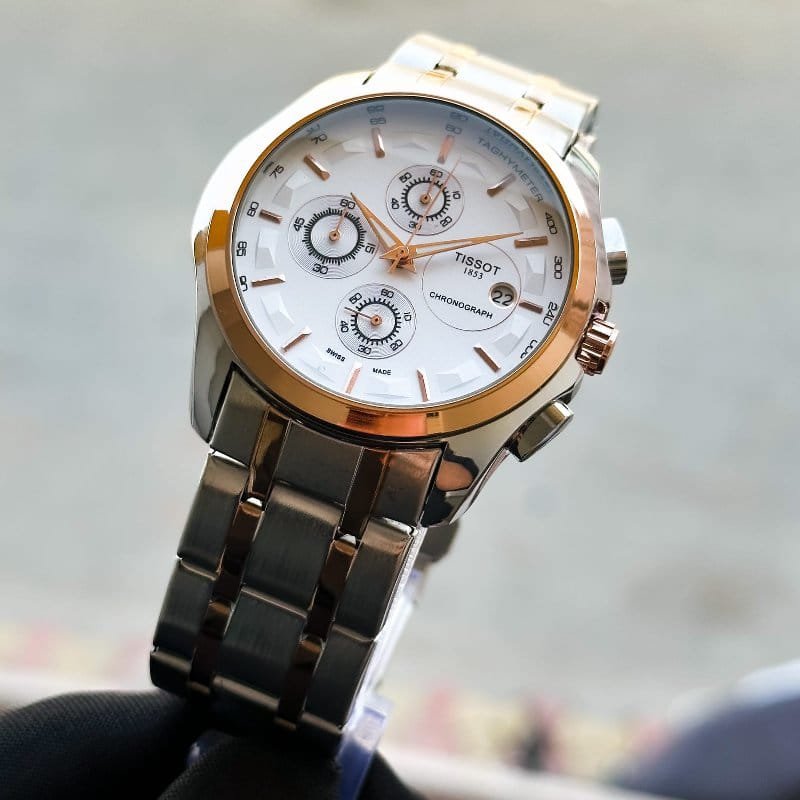 Tissot Chronograph Dual Tone Men’s Watch for Man Silver Rose Gold – Gift TS-860SG