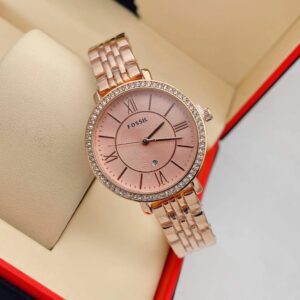 Fossil Rose Gold Metal Diamond Strap Watch For Women’s ES3546 Design White Dial For Girl or Woman Best Gift Date Watch