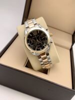 Michael Kors Chronograph Silver And Golden Strap Watch for Girl or Women Black Dial MK-8659 - Buy Online | Brandfasion
