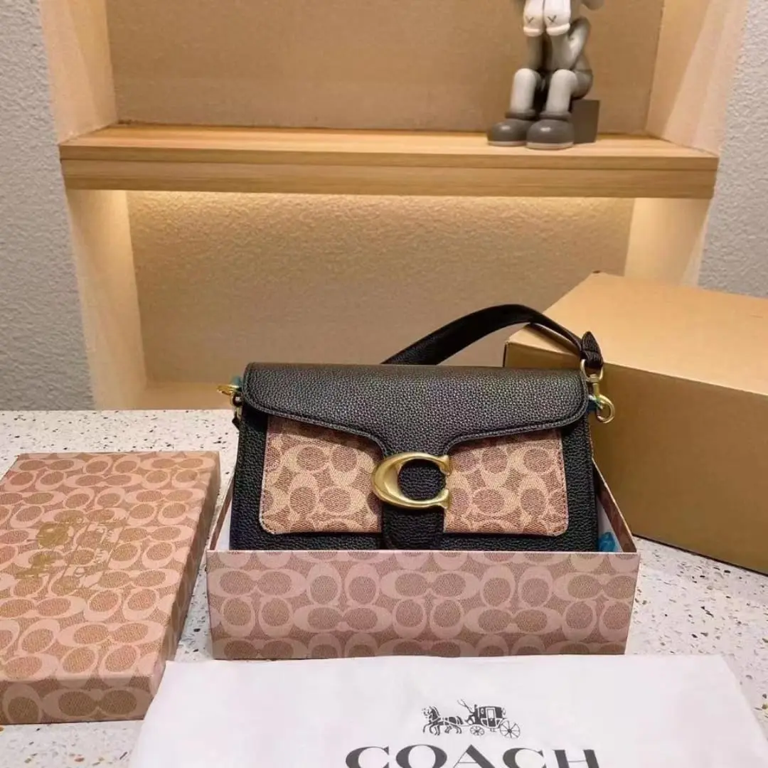 Coach Plaque Apricot Black Shoulder Bag