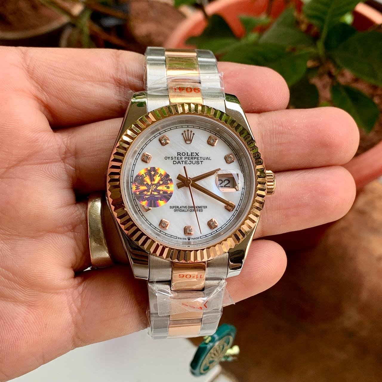 Rolex Oyster Perpetual Datejust Fluted Rose Gold Bezel White Dial