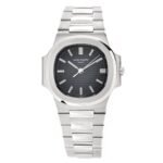 Patek Philippe Nautilus Mad Watch Quartz Movement Black Dial Silver Strap Dated Watch For Men’s-Best Men’s Collection PK-3800 - Buy Online | Brandfasion