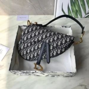 Christian Dior Black Embroidery Saddle (With Box)