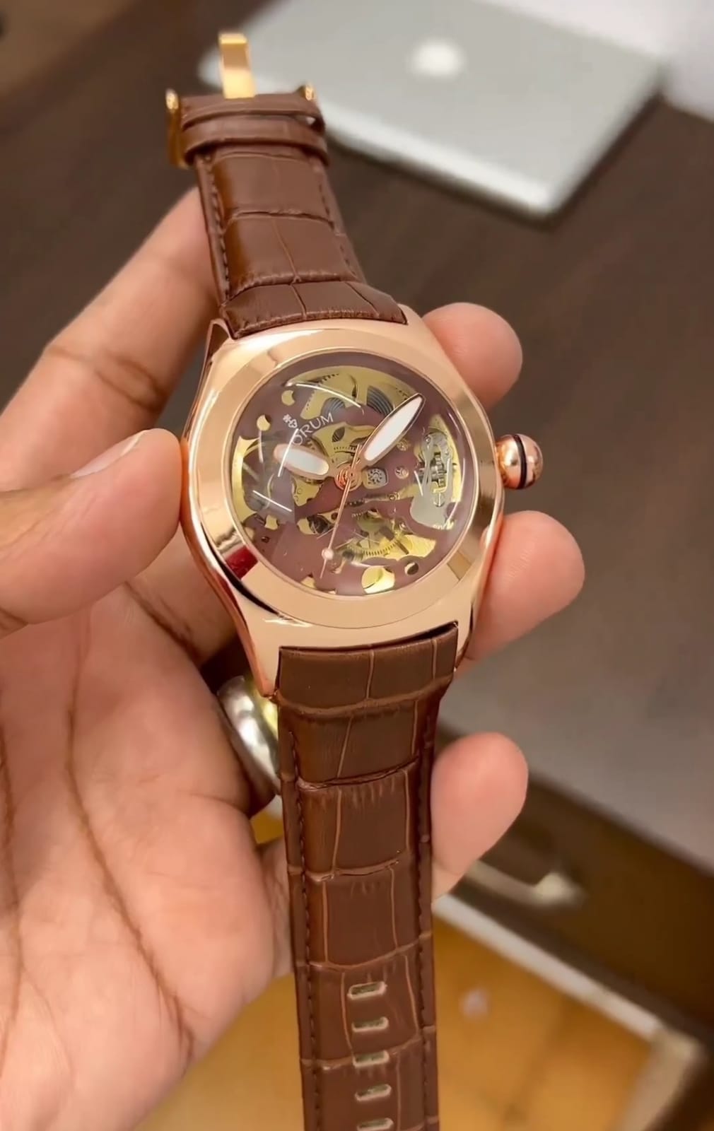 Corum Watch Brown Leather Rose Gold Automatic Watch For Men (SG51)