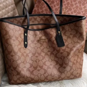 Coach Apricot Black City Tote Bag (With Box)