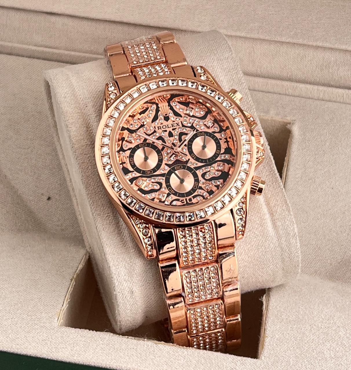 Men’s Rolex Watch Rose Gold Tiger Diamond Stainless Steel Edition Watch (SG188)
