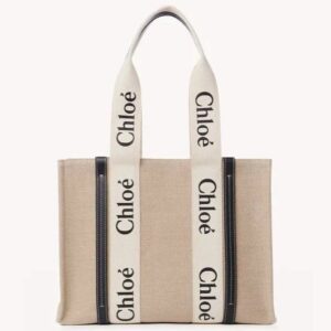 Chloe Woody Canvas Beige Black Large Tote - Accessories | Buy Online at Best Price