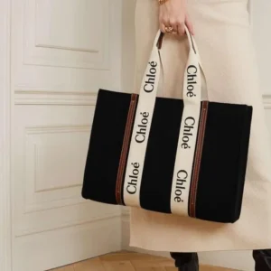 Chloe Woody Black Canvas Large Tote - Accessories | Buy Online at Best Price