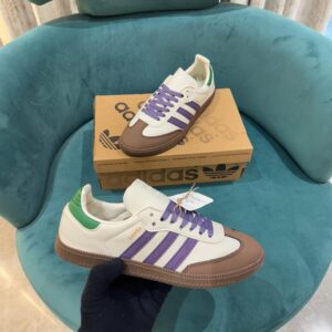 First Copy Shoes Adidas Originals SAMBA OG OFF WHITE/PURPLE/GREEN