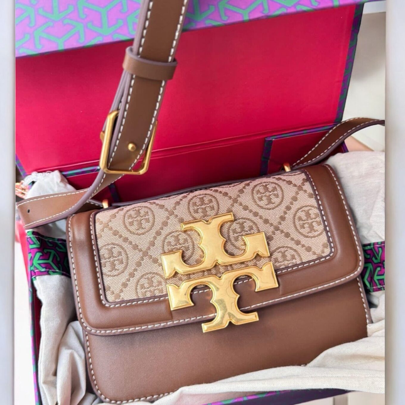 Tory Burch Small Eleanor Brown Shoulder Bag (With Box)