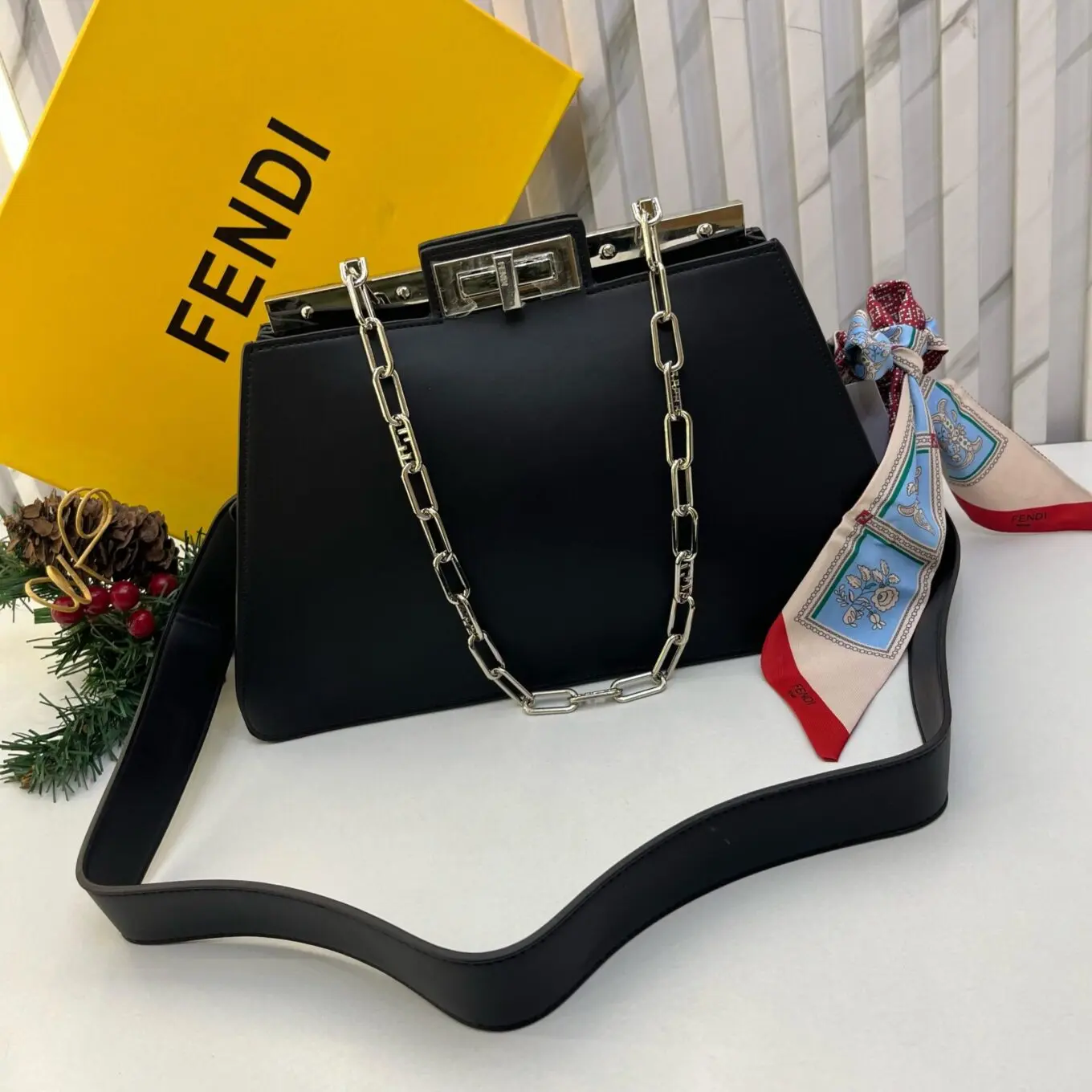 Fendi Pekaboo Cut Black Shoulder Bag (With Box)
