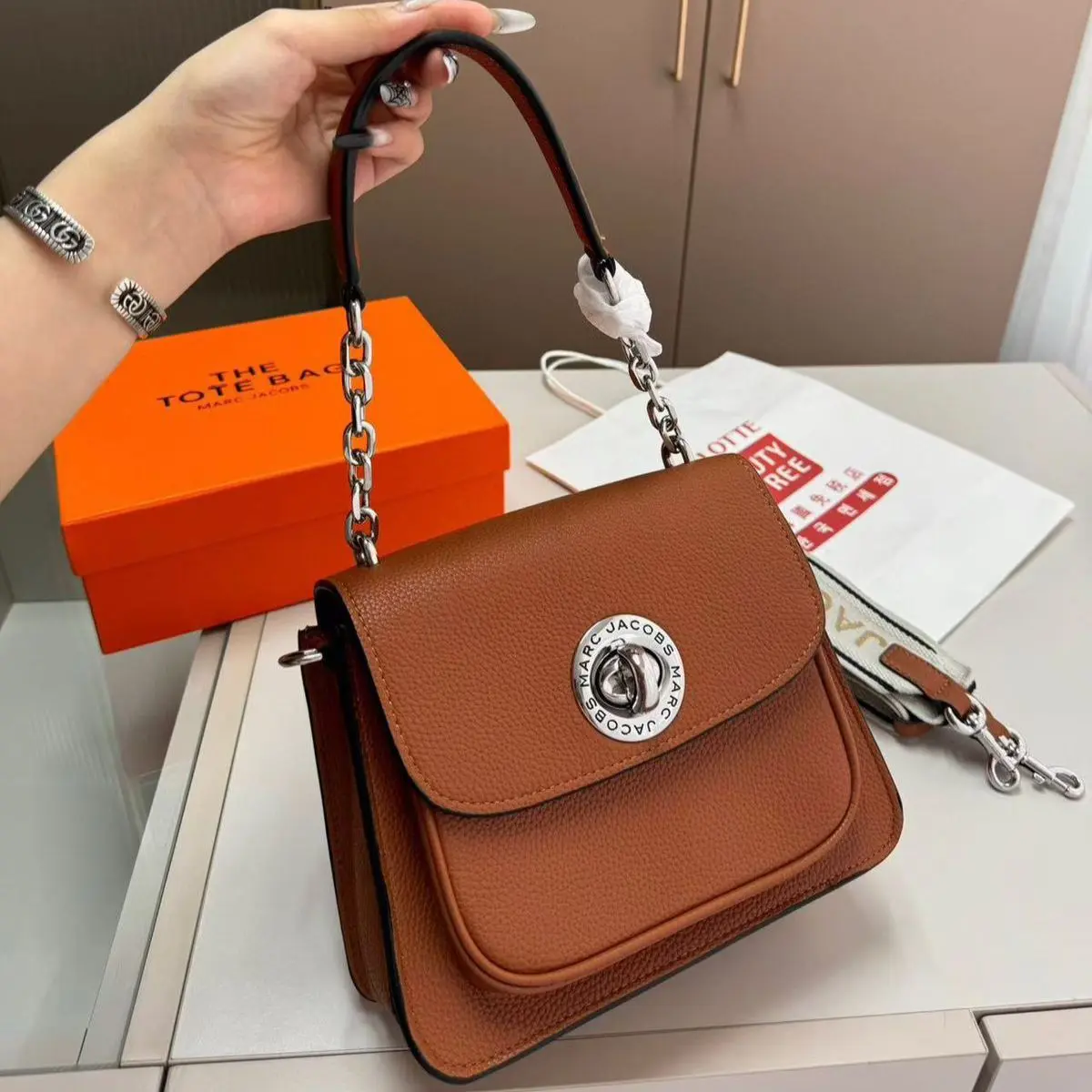 Marc Jacobs Turn Lock Satchel Brown Shoulder Bag (With Box)