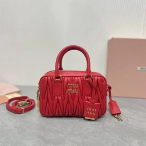 Miu Miu Arcadie Matlasse Nappa Red Bowling Bag (With Box)