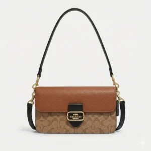 Coach Morgan Signature Apricot Brown Shoulder Bag (With Box)