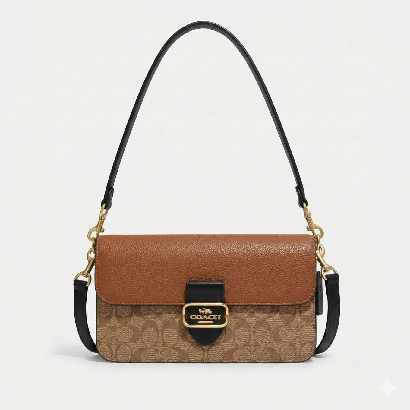 Coach Morgan Signature Apricot Brown Shoulder Bag (With Box)