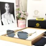 Versace Rectangular Black Tinted Unisex Sunglass