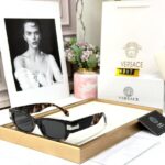 Versace Black Leopard Rectangular Women Sunglass
