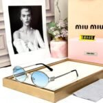 Miu Miu Round Metal Silver Frame with Blue Women’s Sunglasses - Accessories | Buy Online at Best Price