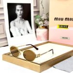 Miu Miu Round Metal Gold Frame Brown Sunglasses - Accessories | Buy Online at Best Price
