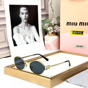 Miu Miu Round Gold Frame Black Women Sunglasses