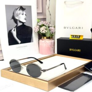 Bvlgari Round Frame Silver Metal Grey Lens Women’s Sunglasses - Accessories | Buy Online at Best Price