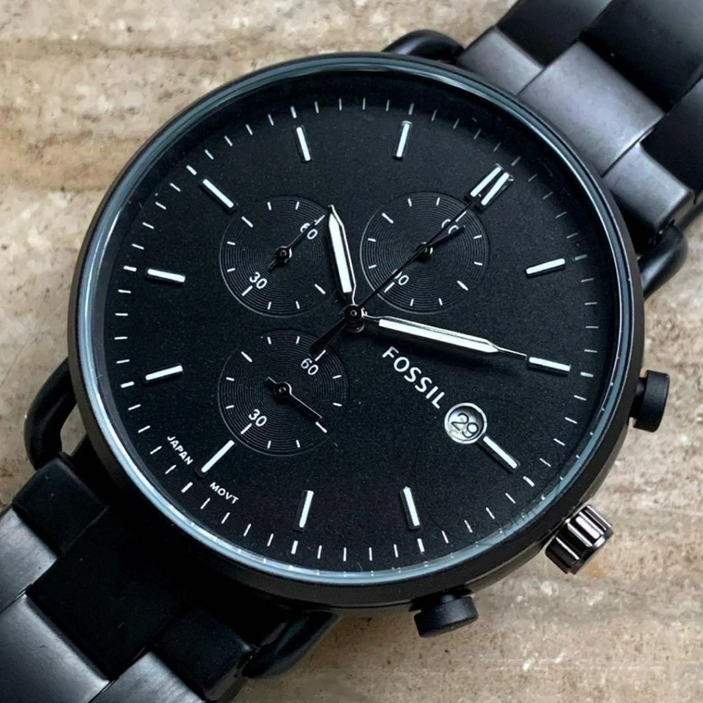 Fossil FS555 Black Dail with Chornograph Date Stainless Steel Straps Men’s Watch for Man