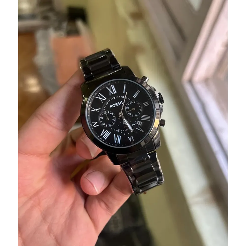 Buy Classy Fossil Grant Chronograph All Black Metal Watch For Men (SHH04760)