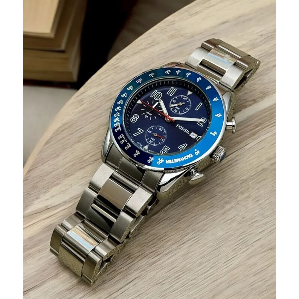 Buy Luxurious Fossil Round Dial Auto Watch Silver Blue Watch For Men (CS4681)