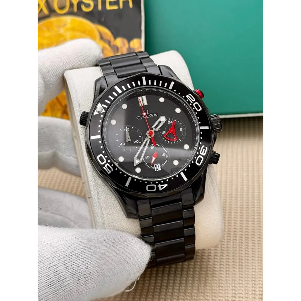 Buy Luxurious Omega Jackova Stainless Steel Chronograph Full Black Watch For Men (CS4655)