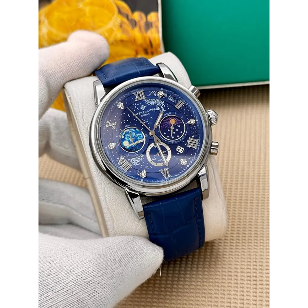 Buy Luxurious Patek Philippe Roman Chronograph Blue Watch For Men (CS4652)
