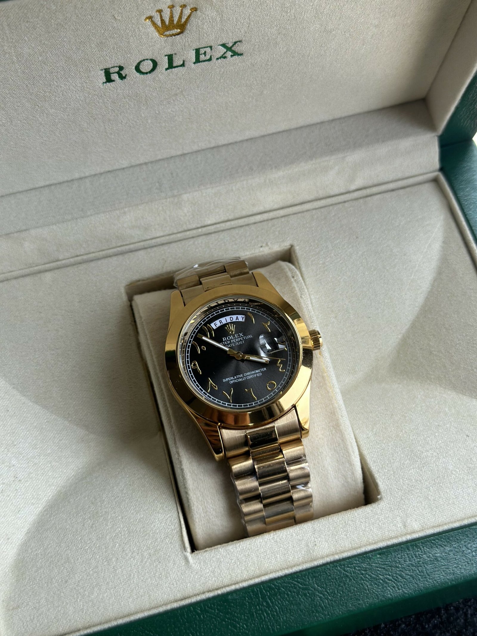 Buy Premium Rolex Day-Date Arabic Gold Black Watch (APS72)