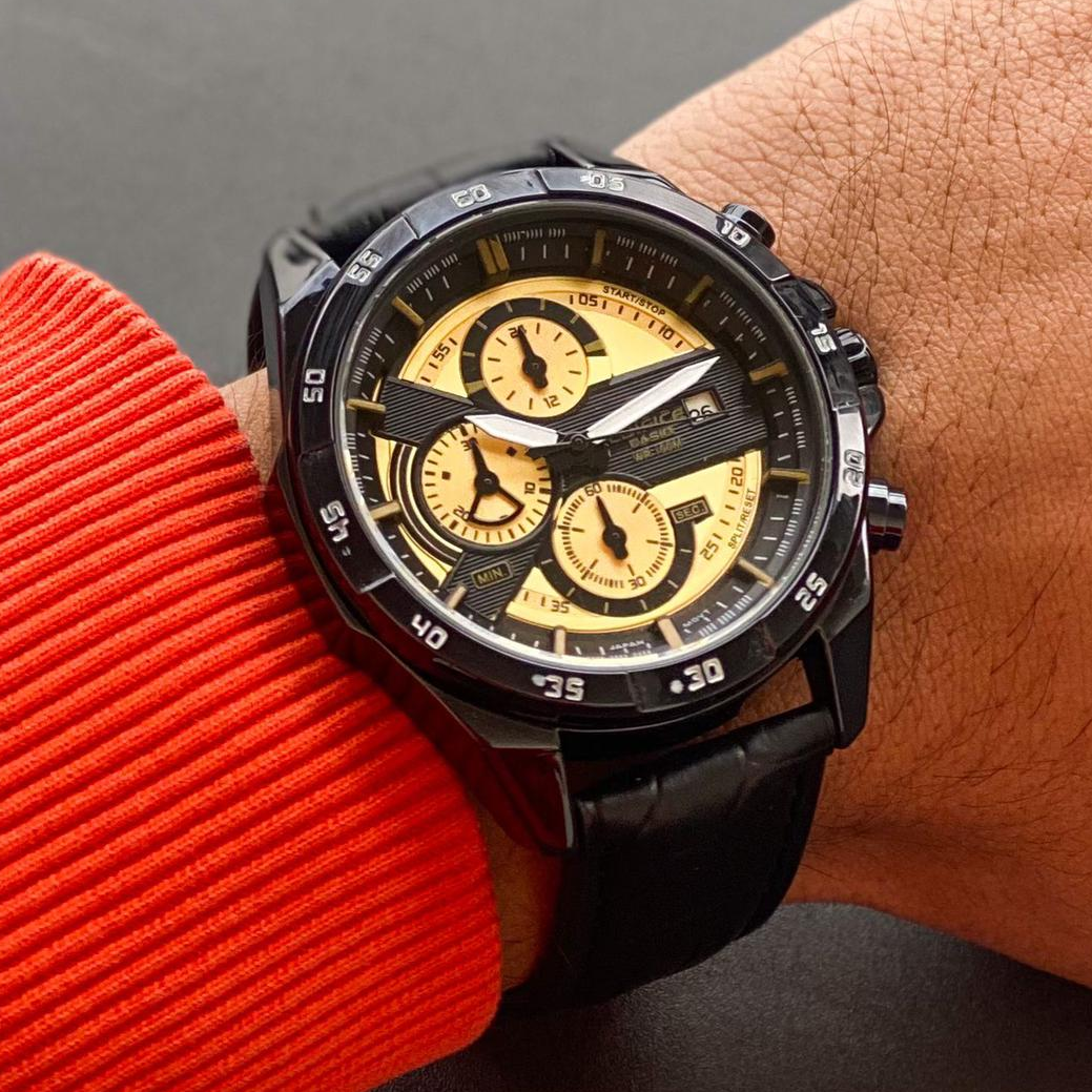 Edifice Limited Adition Chronograph Yellow Dial Black Strap Leather Dated Men’s Watch EFR-557