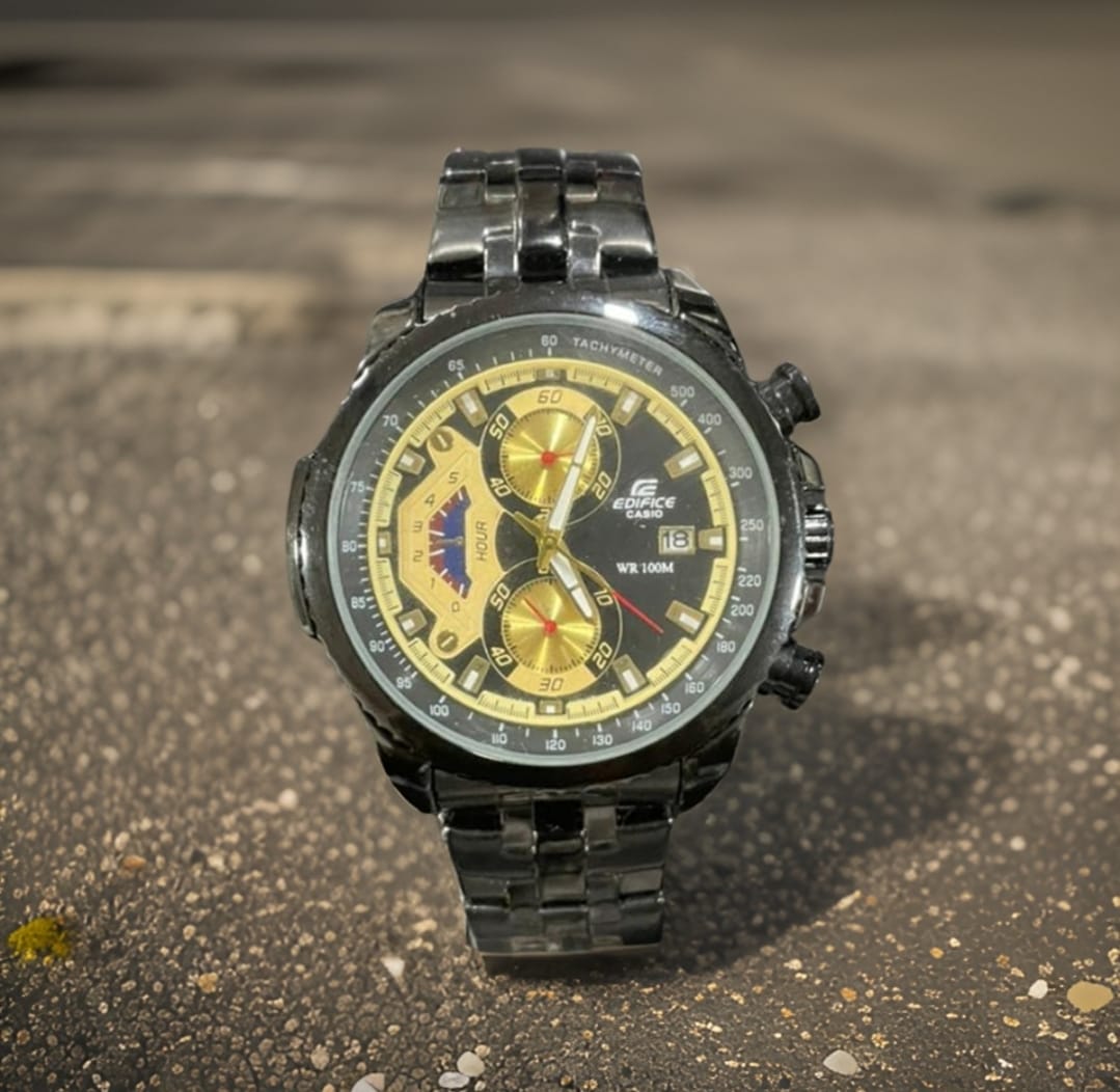 Edifice Men’s Chronograph Watch with Black Metal Strap and Black/Gold Dial
