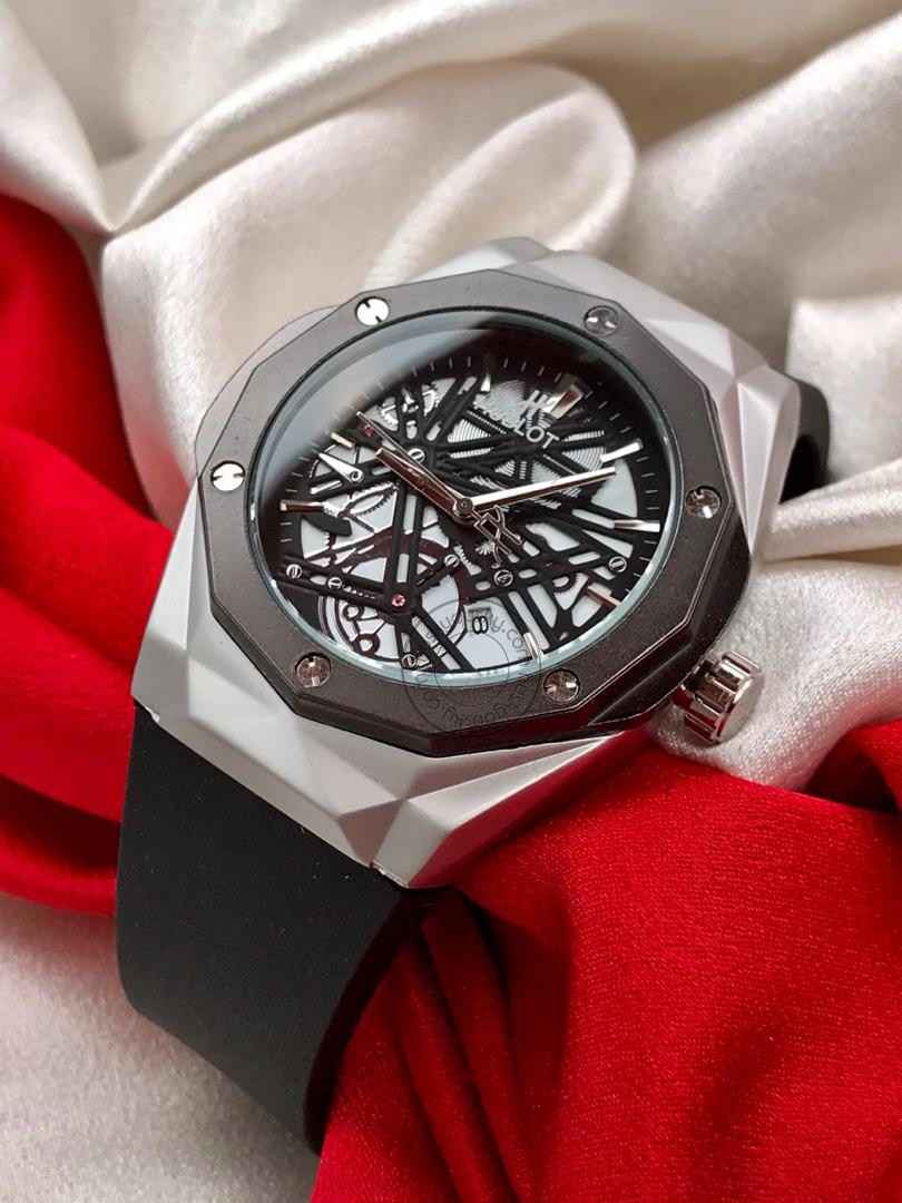 Fashionable Hublot Black Silver Mens Watch Big bang Fusion Leather Watch for Man HB-BS01