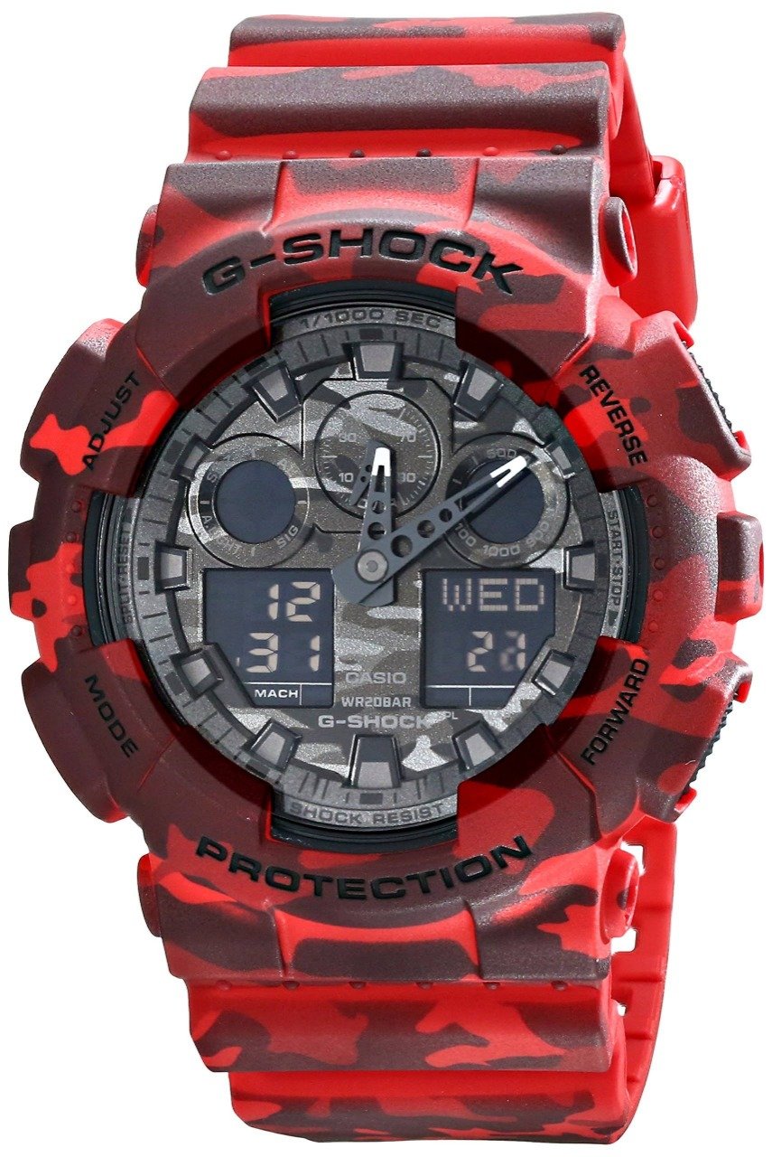 G-Shock Analog Digital Black Army Dial Resin Red Army Strap Gents Wrist Watch-Best Gift GA-100CM-4ADR