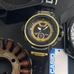 G-Shock Analog Digital Watch Dual Time In Yellow Color Case Black Rubber Strap Watch For Men -Unisex Fancy look premium quality G-302