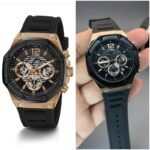 guess rose gold black silicone