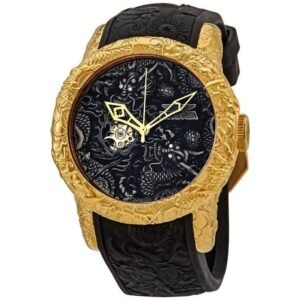 Invicta Mens S1 Rally 25082 Yakuza Black & Golden Silicon Strap Watch For Man Dragon Design Black Dial- Best Gift S1-25082