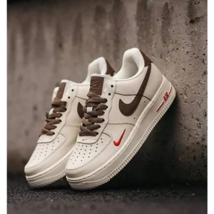 Nike Air Force 1 Coffee Milk Mini Red Swoosh Shoes For Men (BOT527)