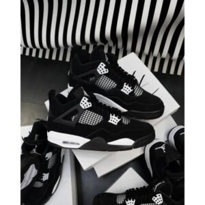 Nike Air Jordan Retro 4 Black White Shoes For Men (BOT49)